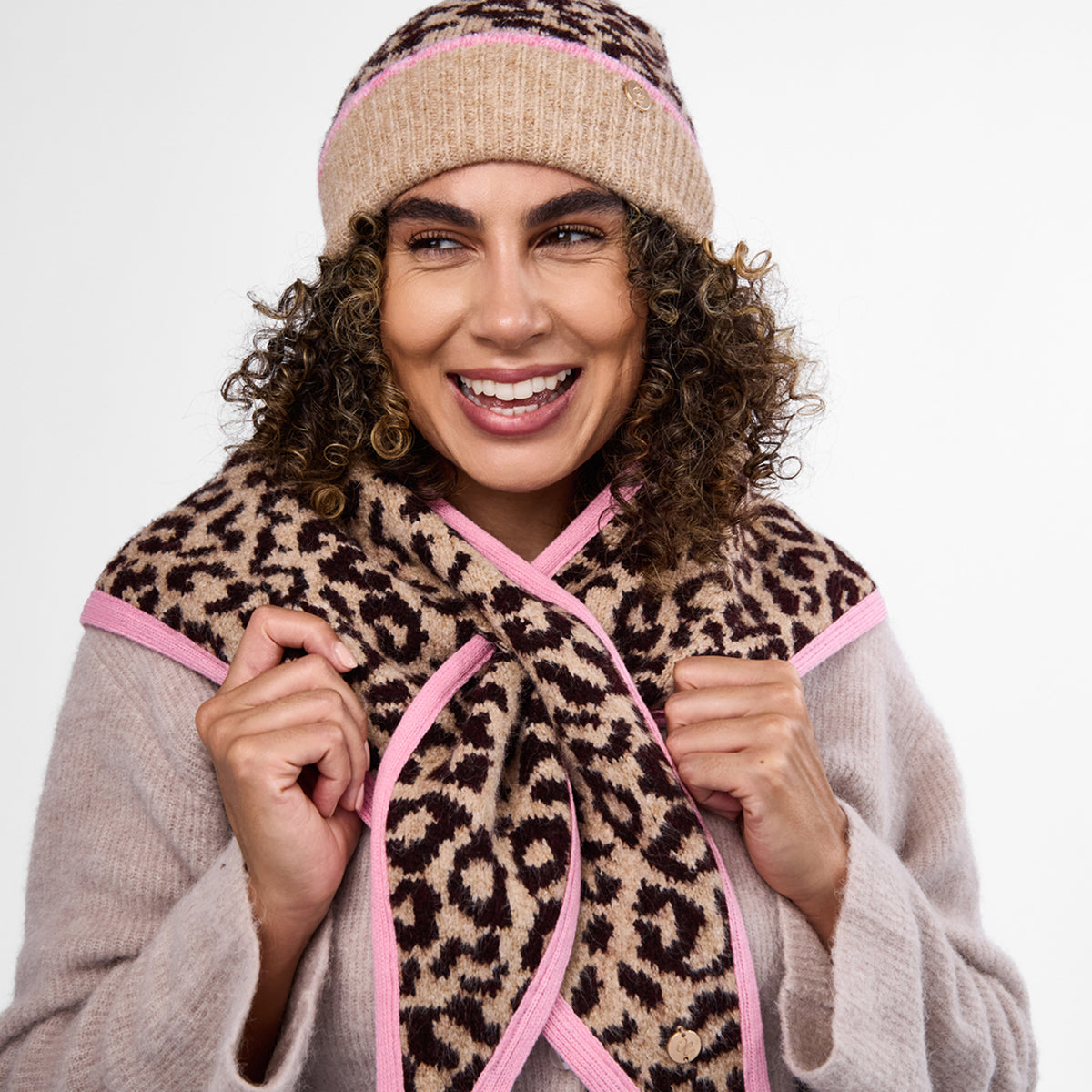 Only Curls Leopard Satin-Lined Beanie & Glove Set - Only Curls