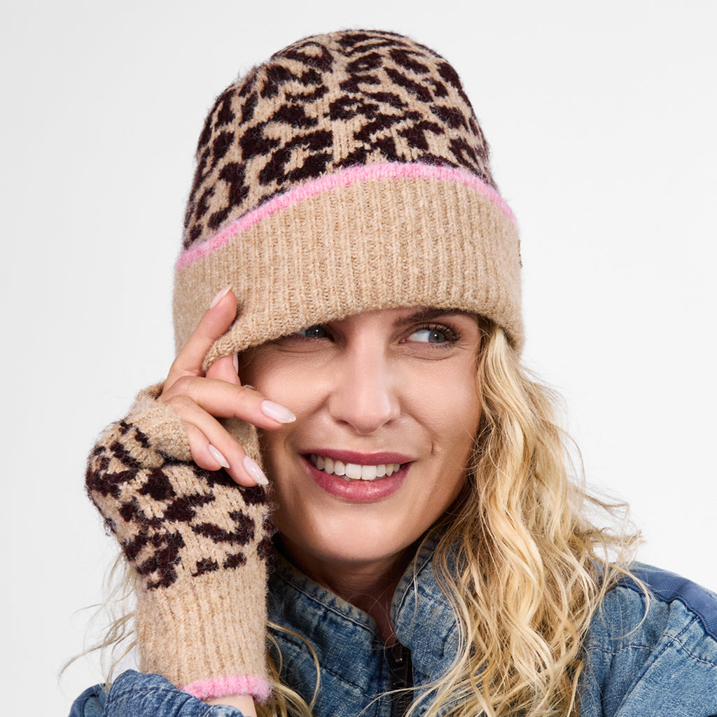 Only Curls Leopard Satin-Lined Beanie & Glove Set - Only Curls