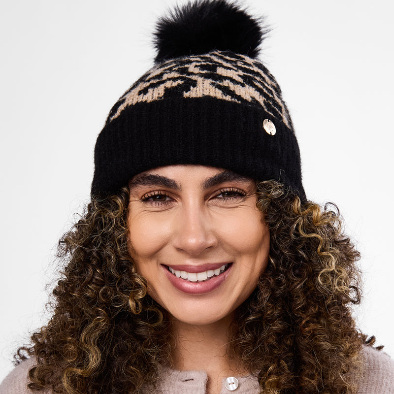 Fluffy Leopard Satin Lined Beanie