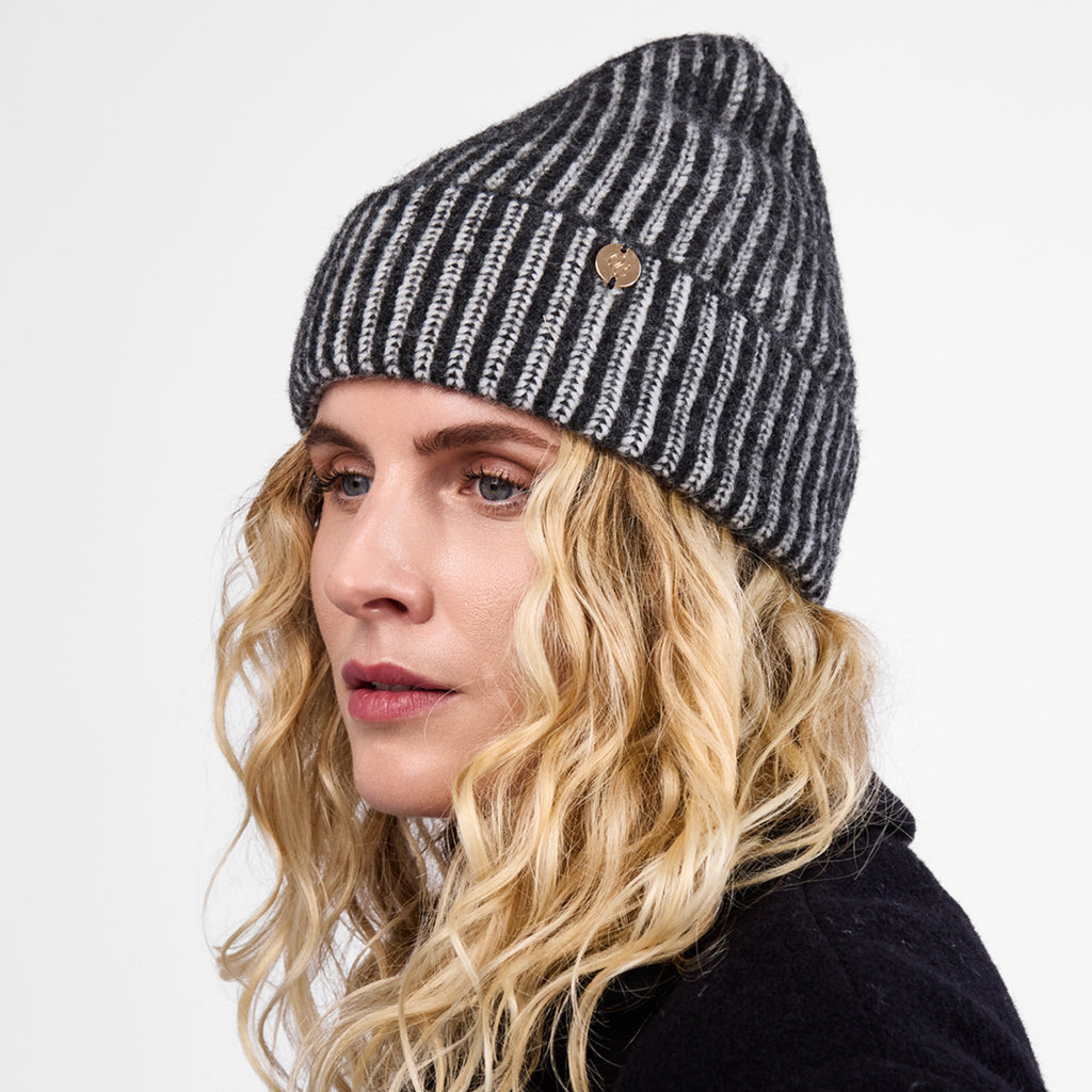 Only Curls Monochrome Stripe Satin-Lined Beanie - Only Curls