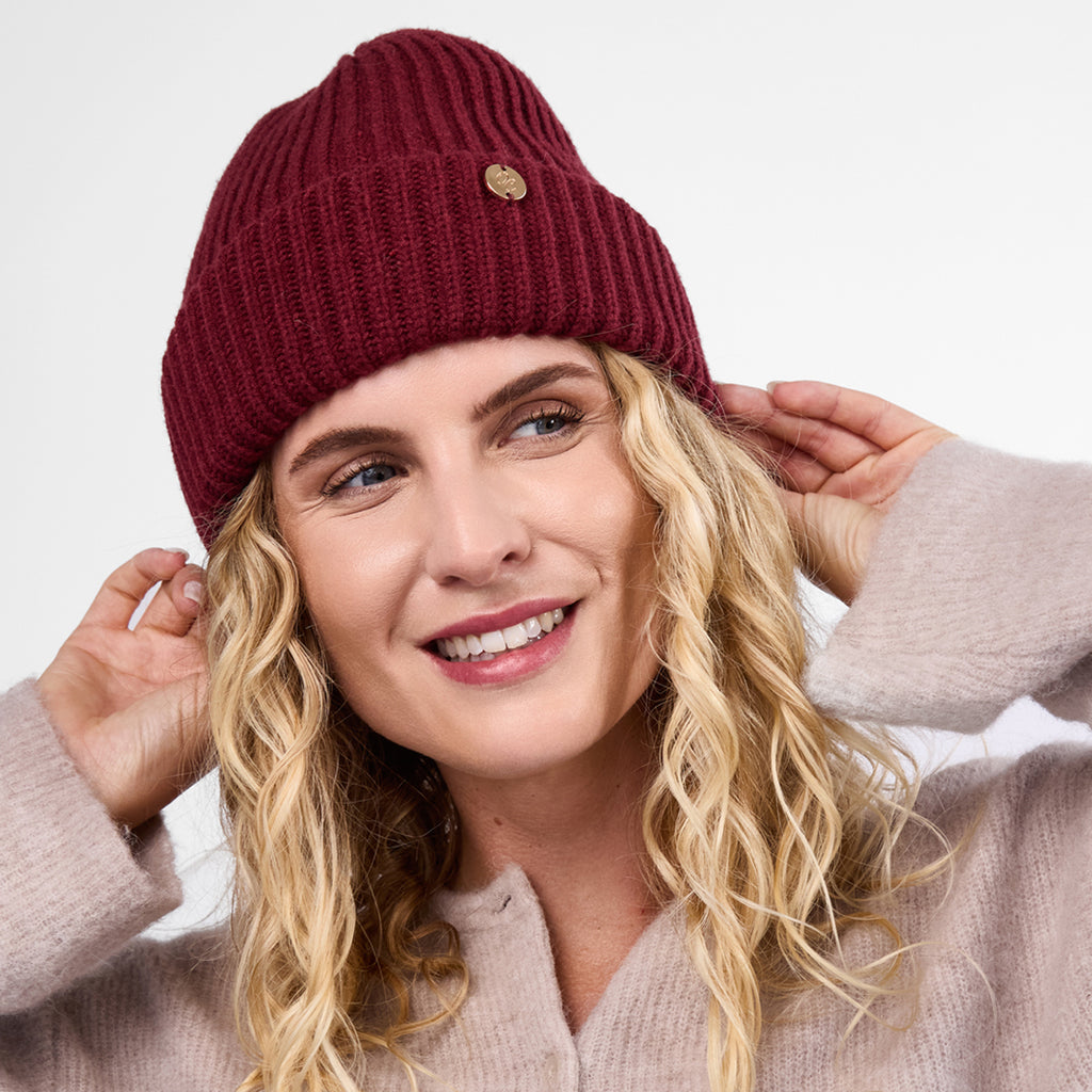 Only Curls Burgundy Chunky Knit Satin-Lined Beanie - Only Curls