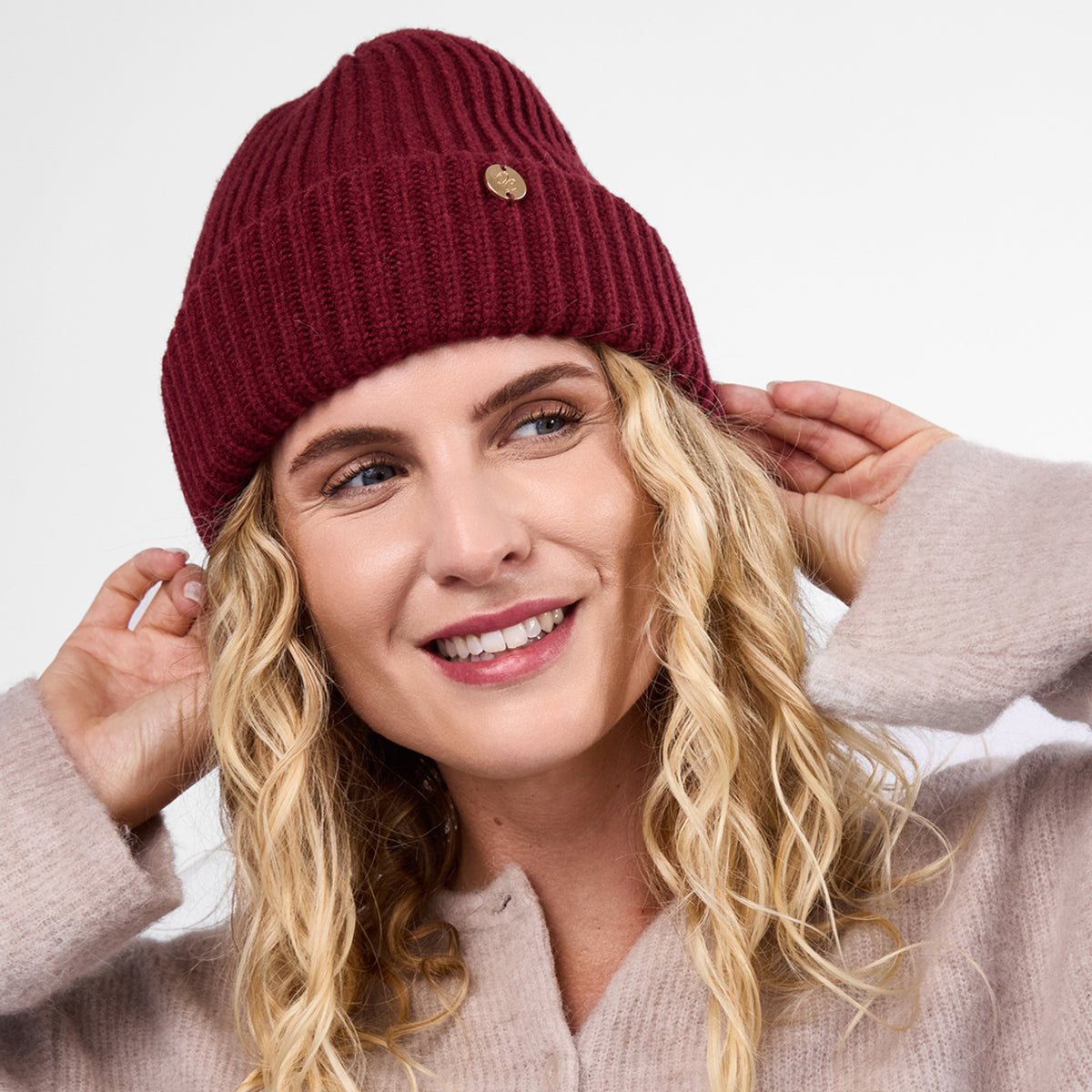 Only Curls Burgundy Chunky Knit Satin-Lined Beanie - Only Curls