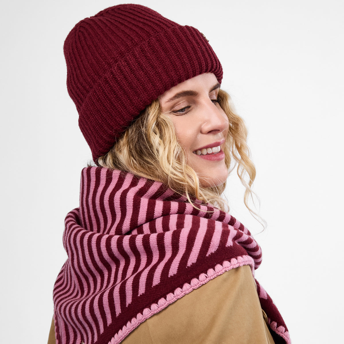 Only Curls Burgundy Stripe Satin-Lined Triangle Scarf - Only Curls
