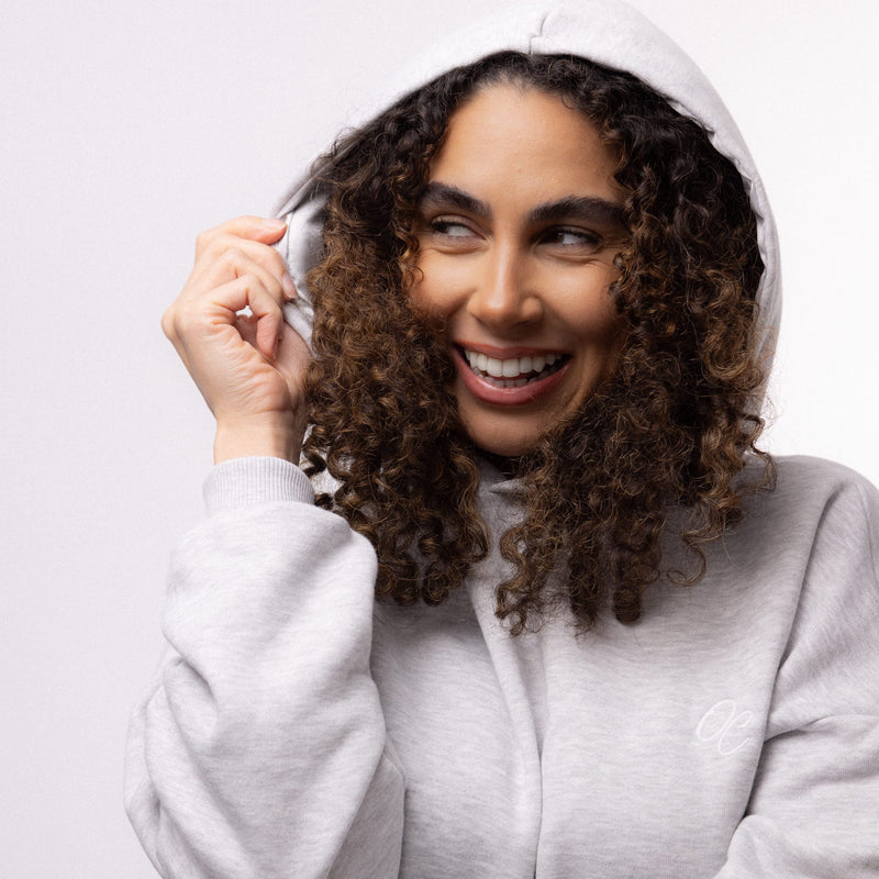Only Curls Satin Lined Hoodie, Relaxed Fit - Grey Marl