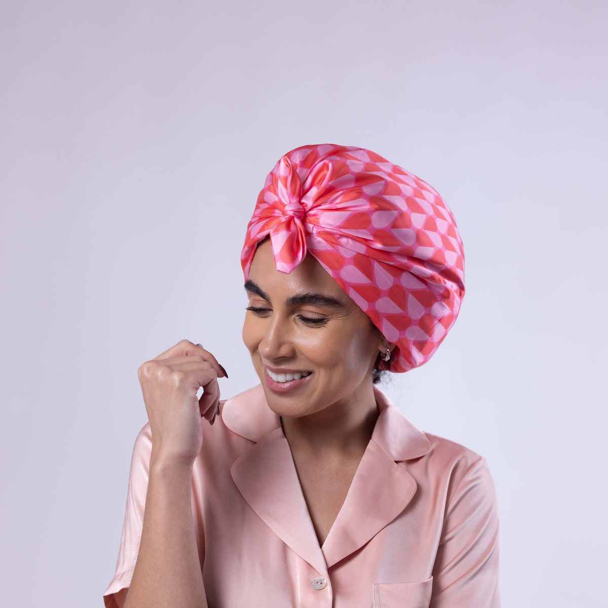 Only Curls Satin Sleep Turban - Pink Hearts