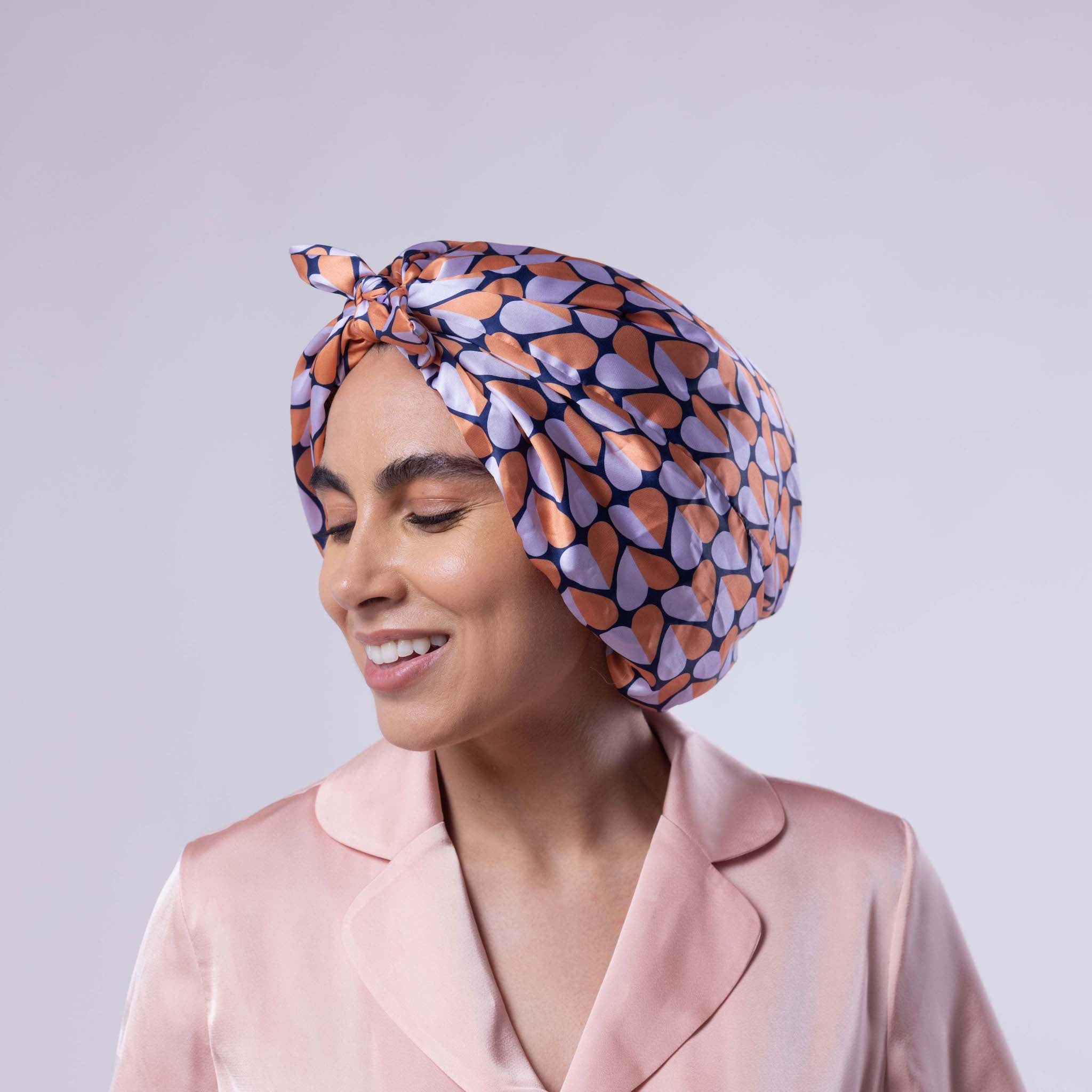 Only Curls Satin Sleep Turban Navy Hearts