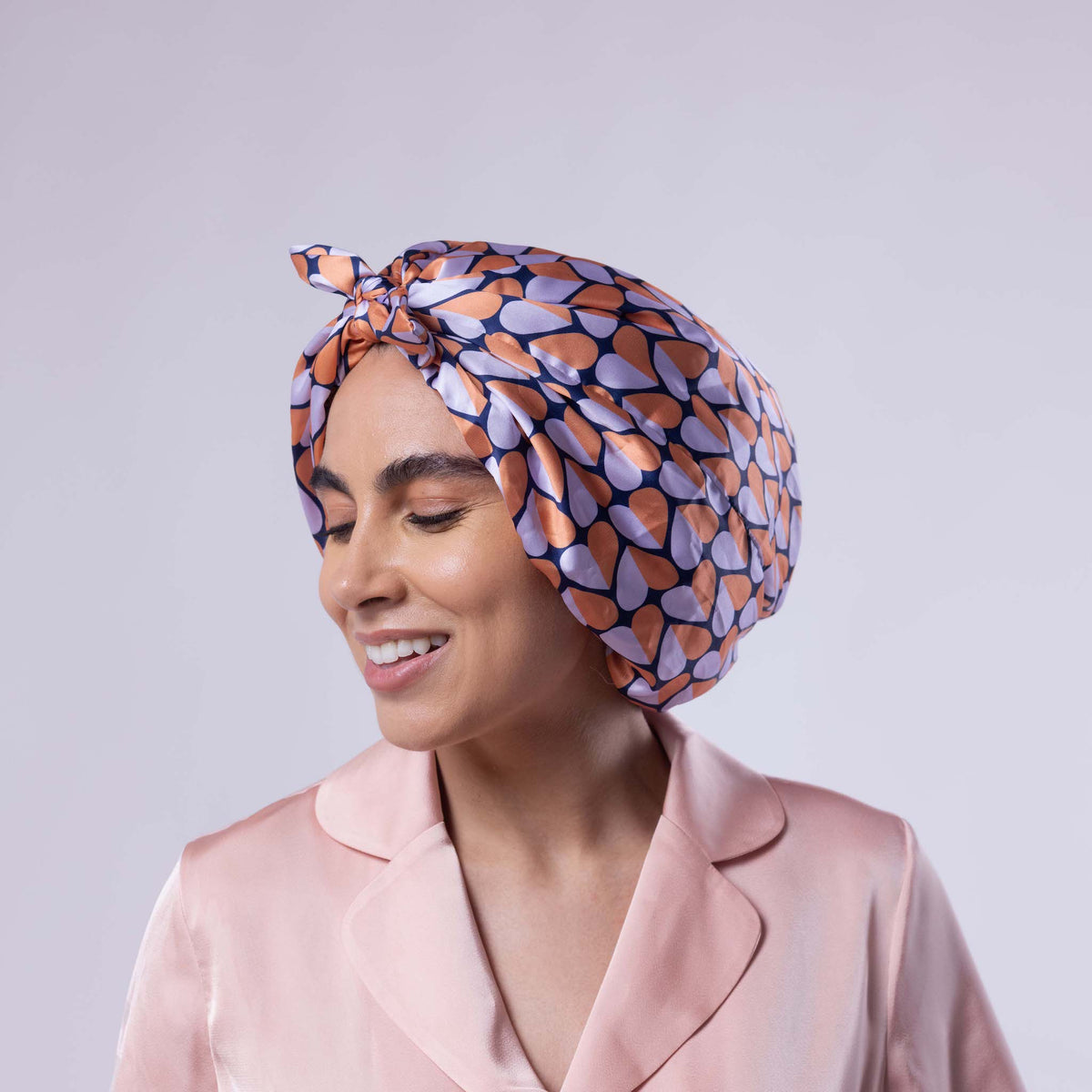 Only Curls Satin Sleep Turban - Navy Hearts