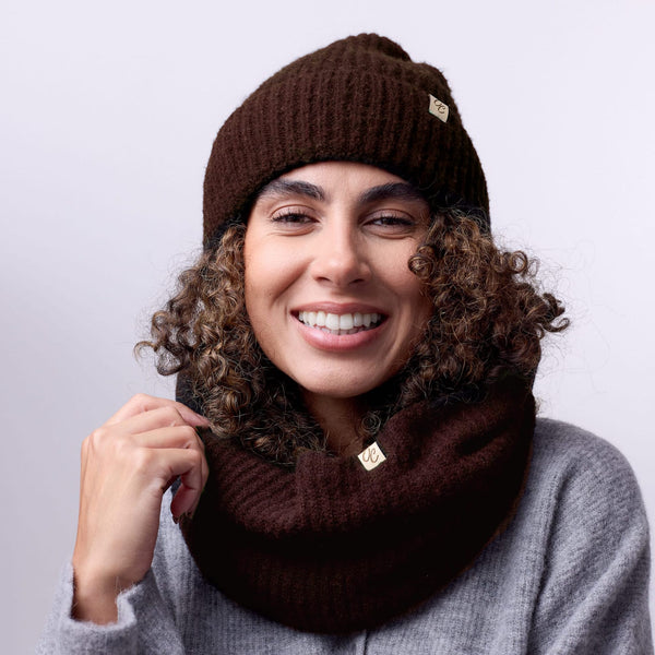 Only Curls Satin Lined Beanie and Snood Set - Sophia in Burgundy