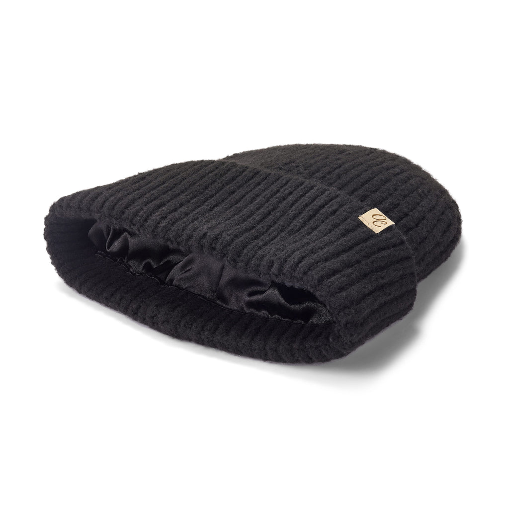 Only Curls Satin Lined Beanie and Snood Set - Sophia in Black - Only Curls