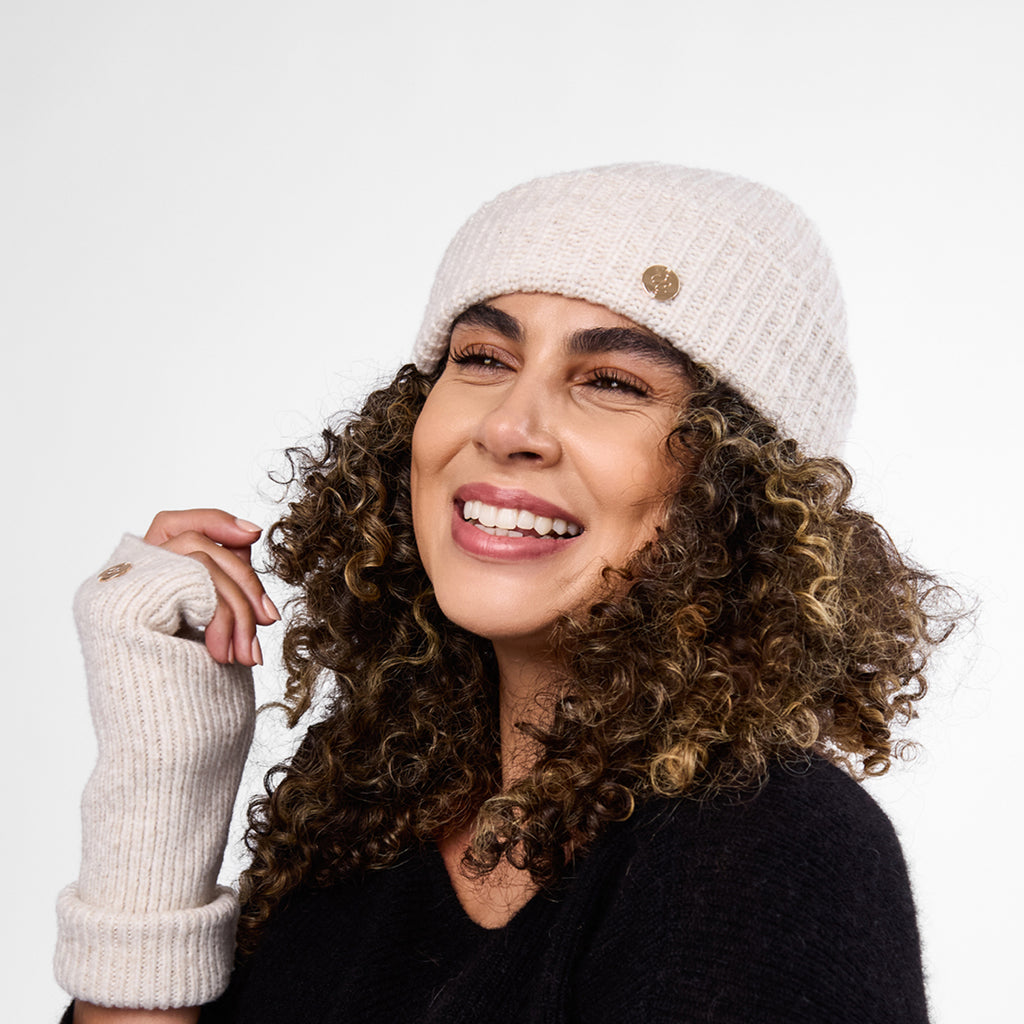 Only Curls Ivory Super Soft Satin-Lined Beanie & Glove Set - Only Curls