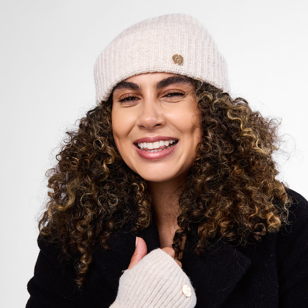 Only Curls Ivory Super Soft Satin-Lined Beanie & Glove Set - Only Curls