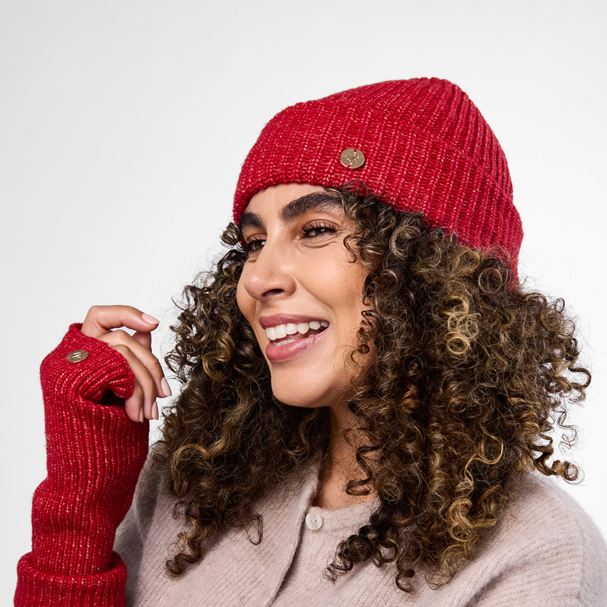 Only Curls Warm Red Super Soft Satin-Lined Beanie & Glove Set - Only Curls