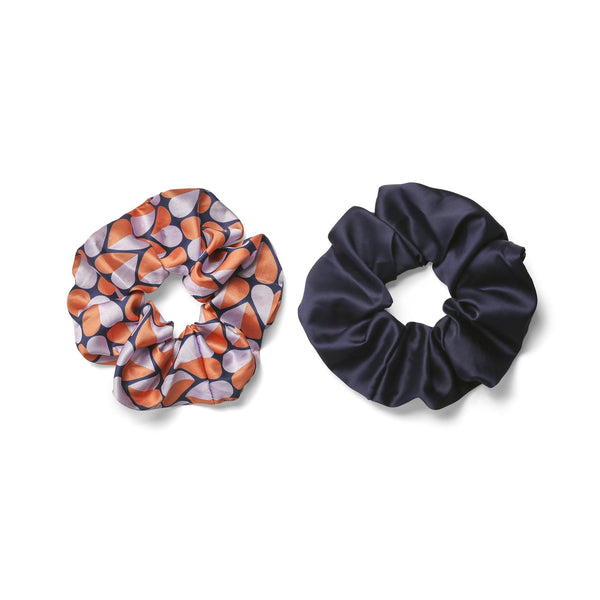 Only Curls Oversized Satin Scrunchies - Navy Hearts and Navy Twin Pack