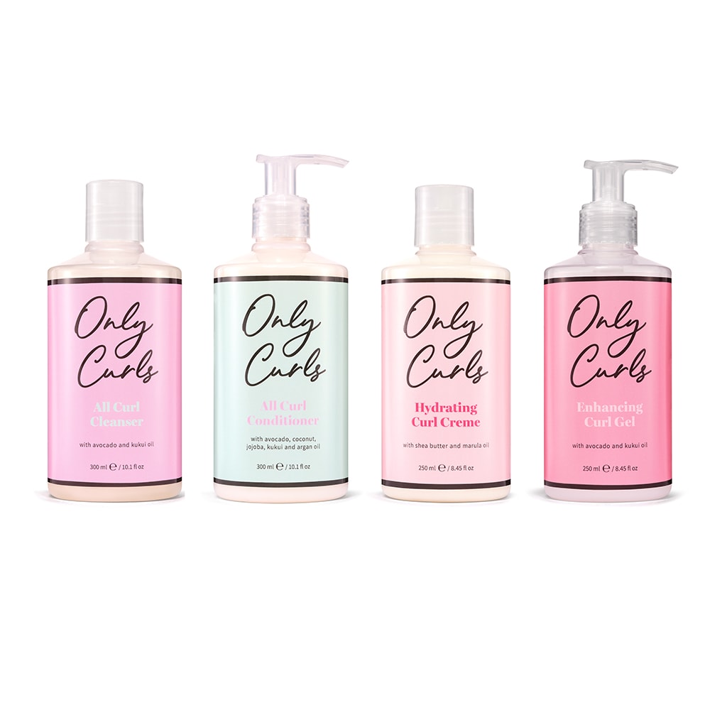 Only Curls Full Size Collection. The full set of Cleanser, Conditioner, Creme and Gel. Ultimate wash day collection for curly hair.