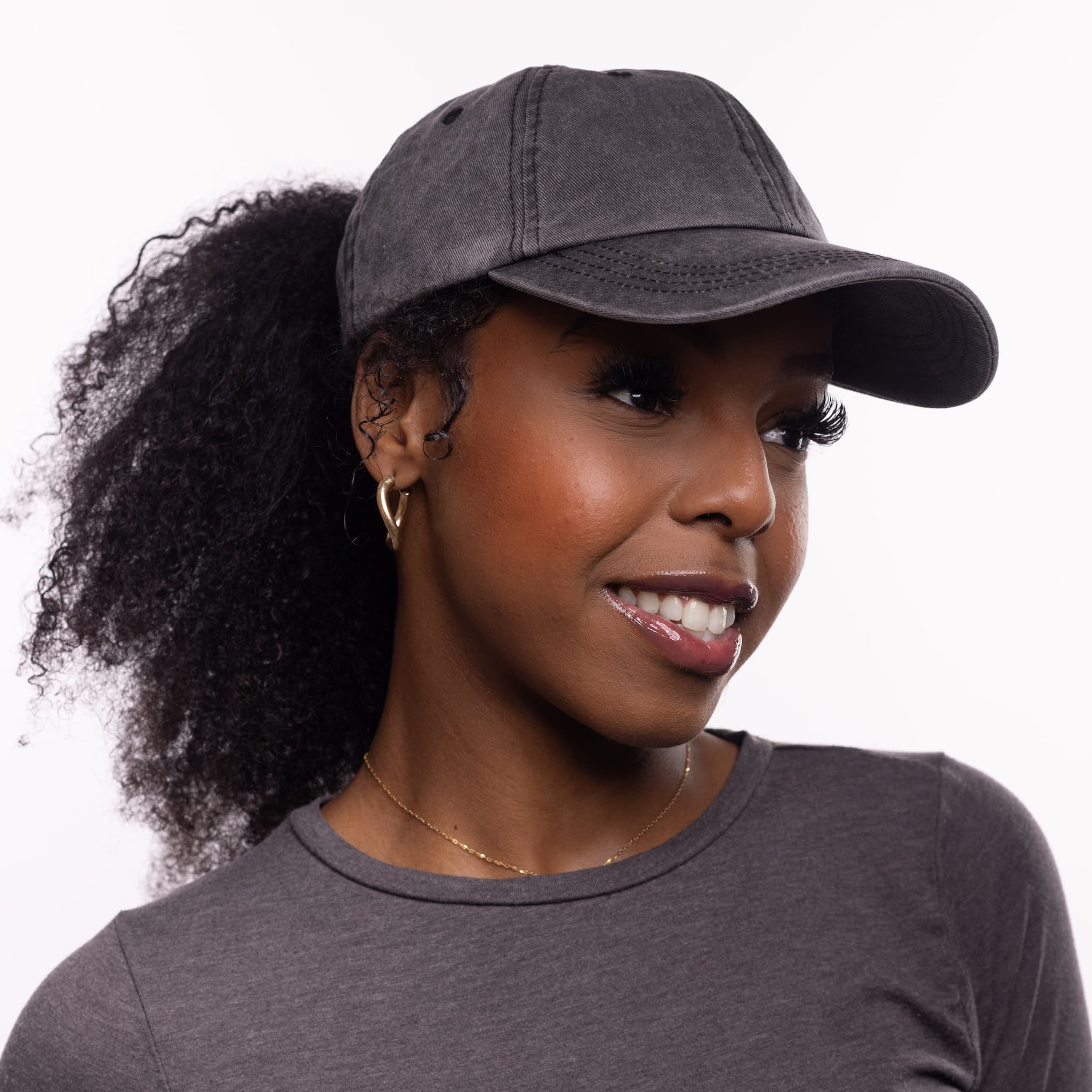 Hat That Looks Good On Curly Hair Only Curls Satin Lined Baseball Hat - Washed Grey