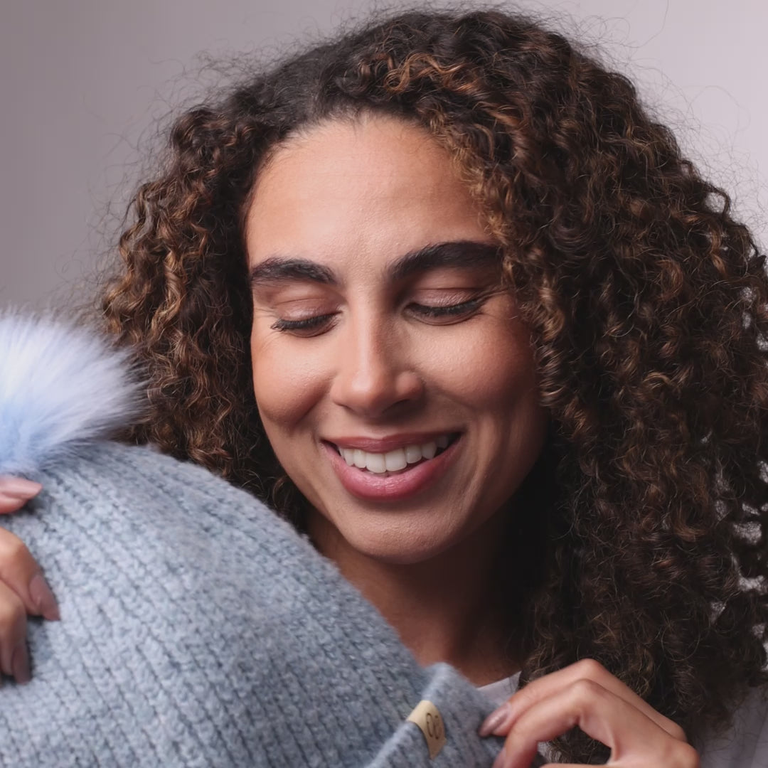 Only Curls Satin Lined Beanie with Pom - Carrie in Light Blue