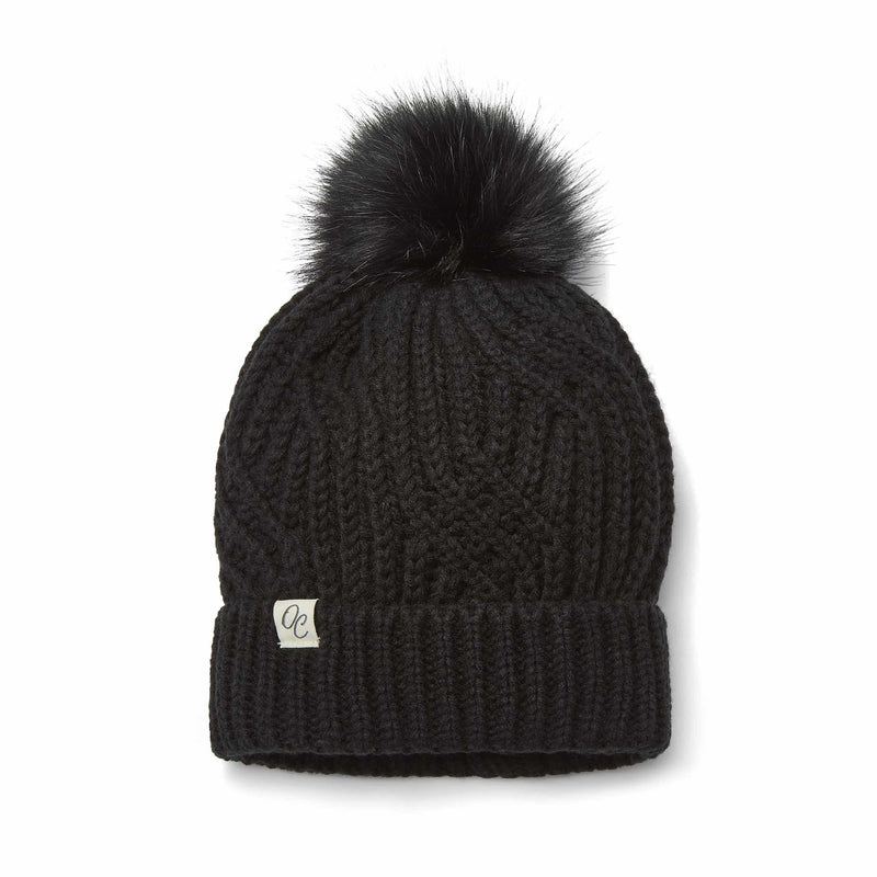 Satin Lined Knitted Beanie Hat Pom Pom