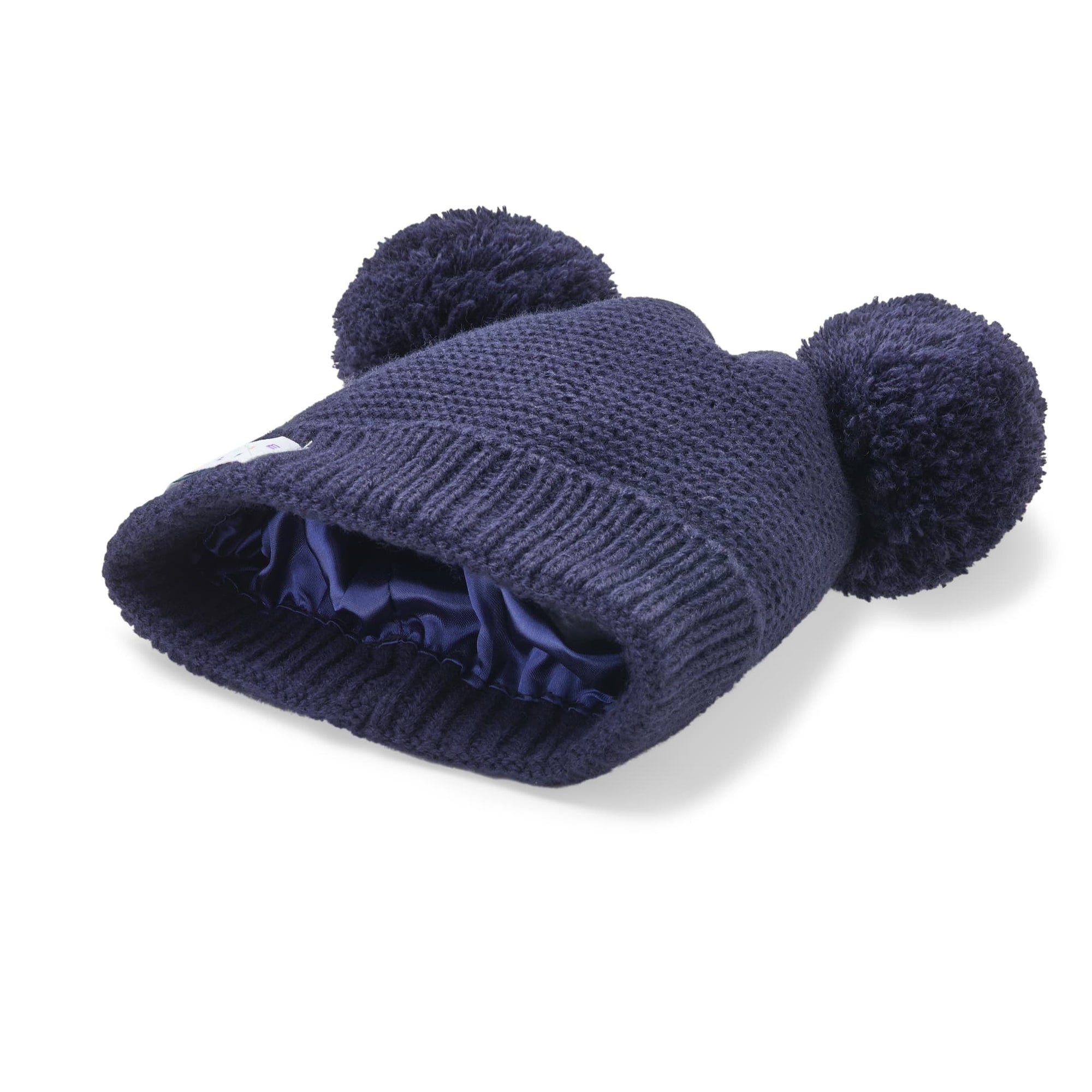 Little Curls Satin Lined Double Pom Beanie Hat - Navy - Only Curls