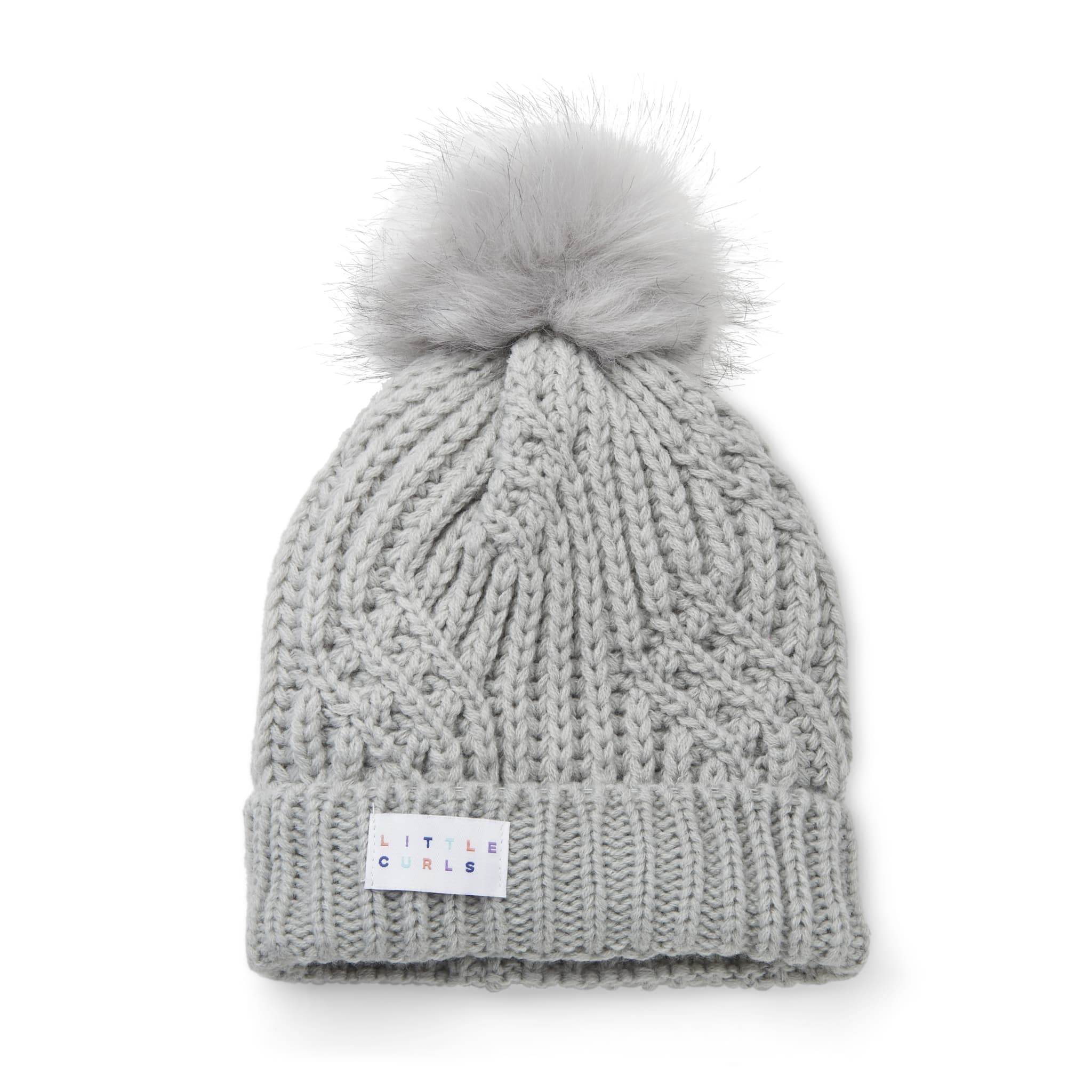 Little Curls Satin Lined Knitted Beanie Hat - Grey with Pom Pom - Only Curls