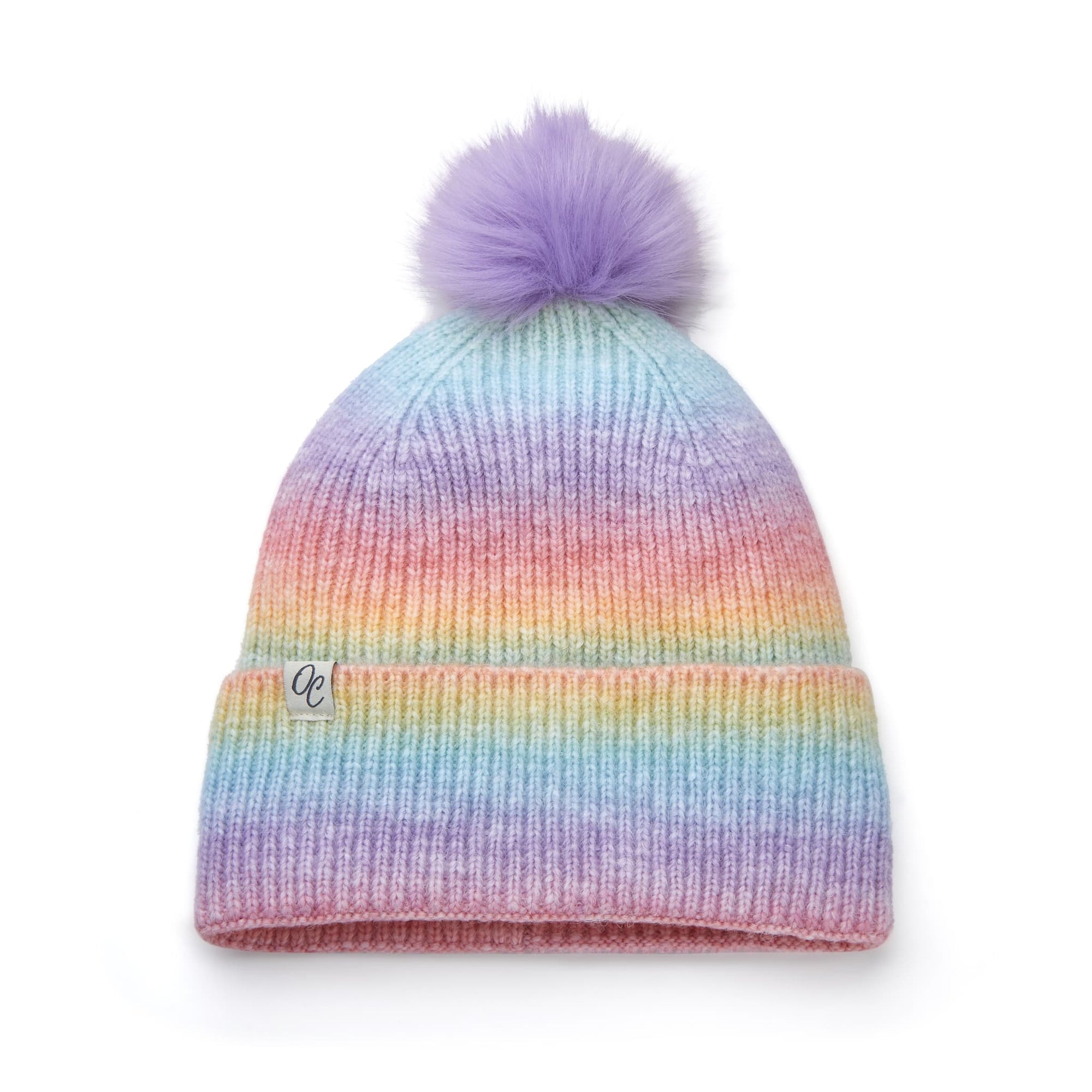 Only Curls Satin Lined Knitted Beanie Hat - Rainbow with Pom Pom - Only Curls