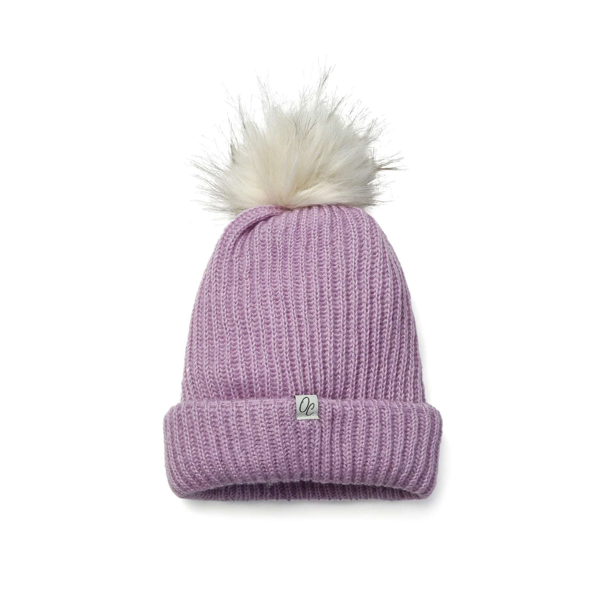 Only Curls Satin Lined Knitted Beanie Hat - Lilac with Pom Pom - Only Curls