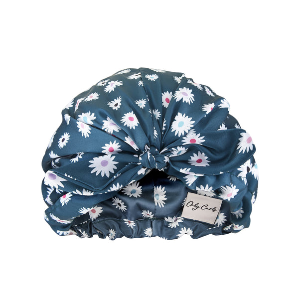 Only Curls Satin Sleep Turban - Deep Green Daisy