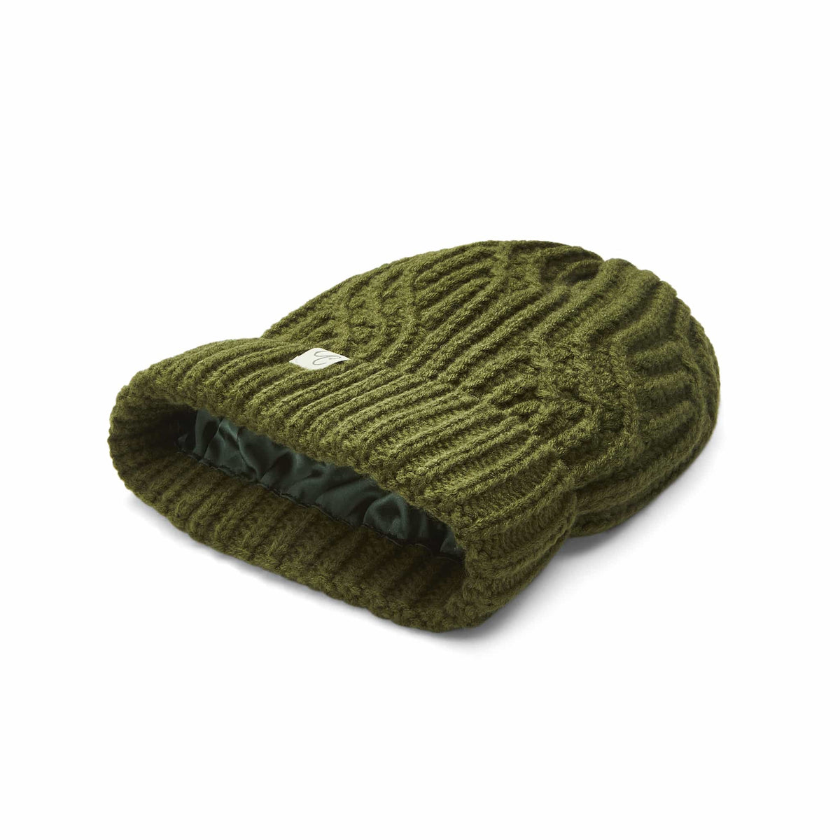 Only Curls Satin Lined Knitted Beanie Hat - Olive - Only Curls