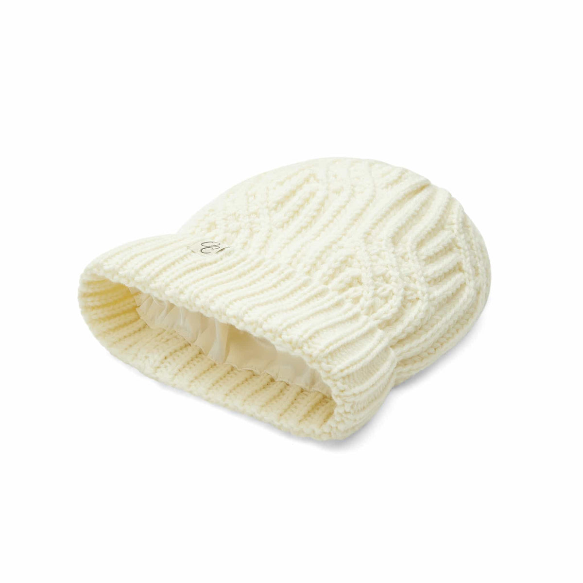 Only Curls Satin Lined Knitted Beanie Hat - Cream - Only Curls