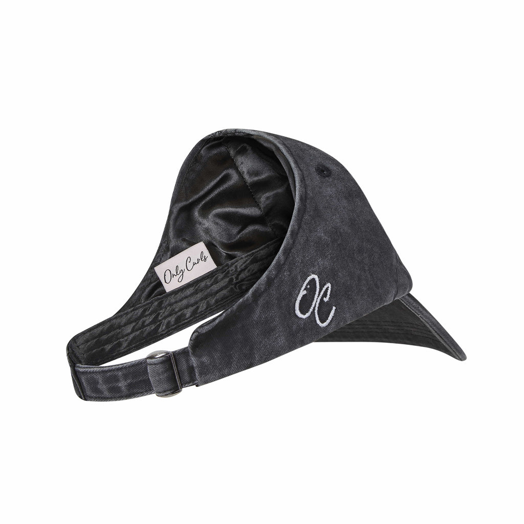 Hat Only Line Only Curls Satin Lined Baseball Hat (with open back) - Washed Grey