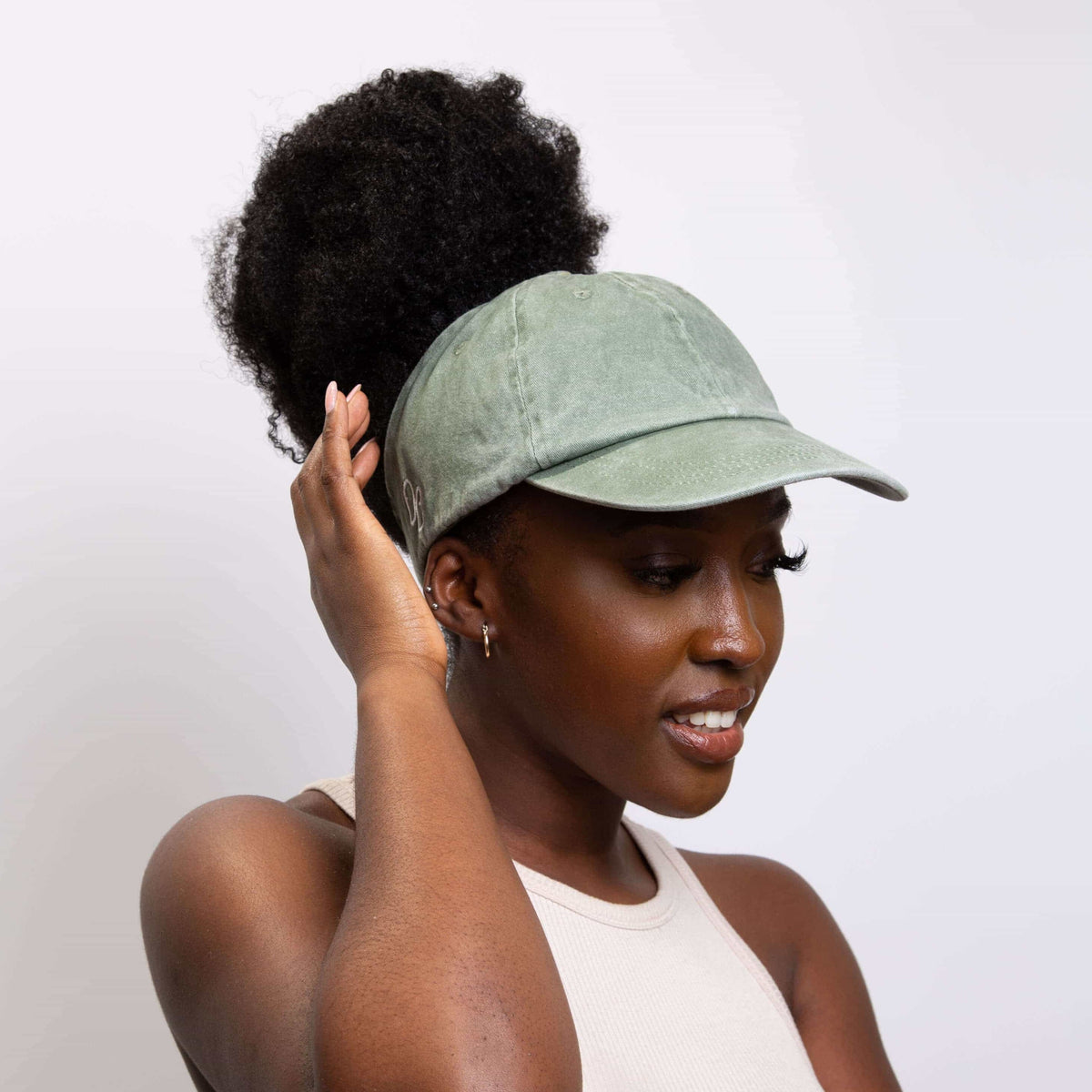 Only Curls Satin Lined Baseball Hat - Olive