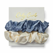 Only Curls Silk Scrunchies - Dusty Blue and Ivory