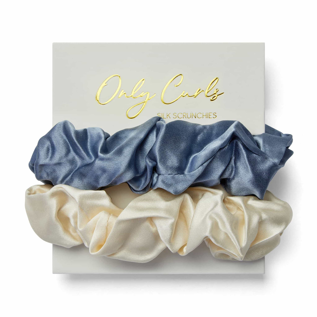 Only Curls Silk Scrunchies Multi Pack - Dusty Blue and Ivory - Only Curls