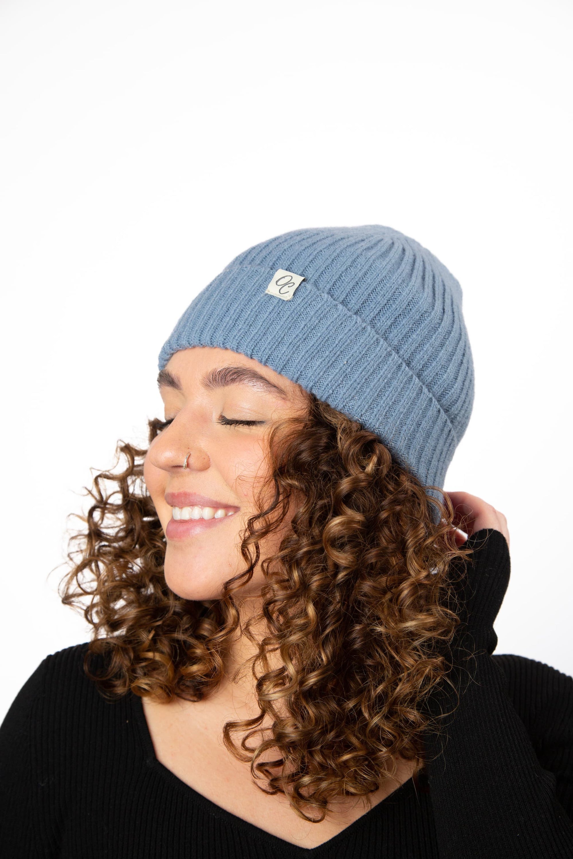Only Curls Satin Lined Spring Beanie Hat - Dusty Blue - Only Curls