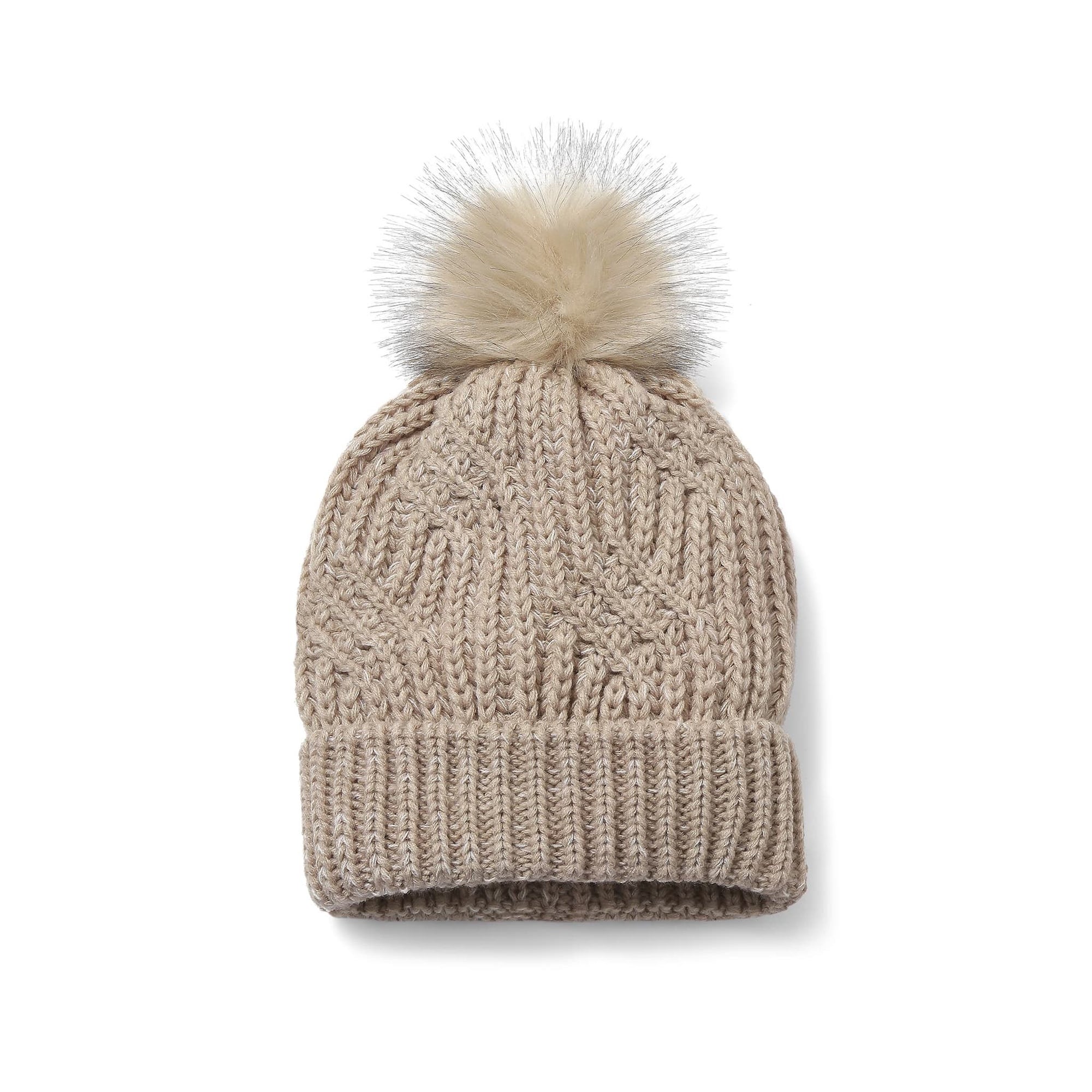 Only Curls Satin Lined Knitted Beanie Hat - Sand Melange with Pom Pom - Only Curls