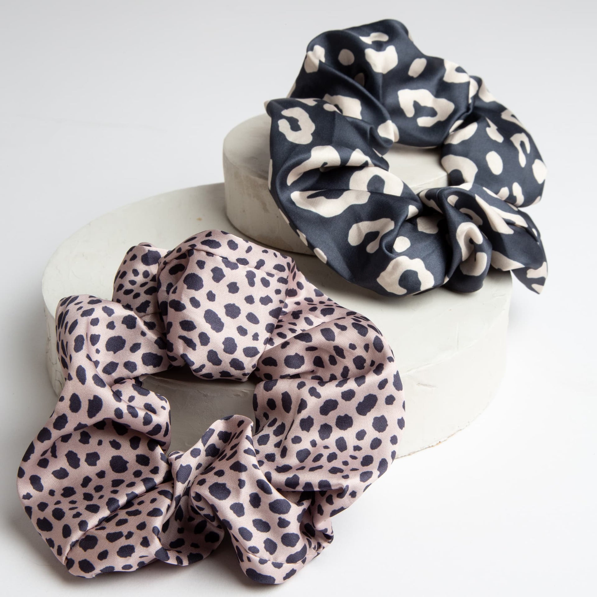 Satin Scrunchies Leopard Animal Print Twin Pack