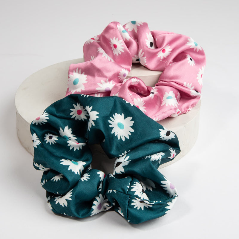 Satin Scrunchies Daisy Twin Pack