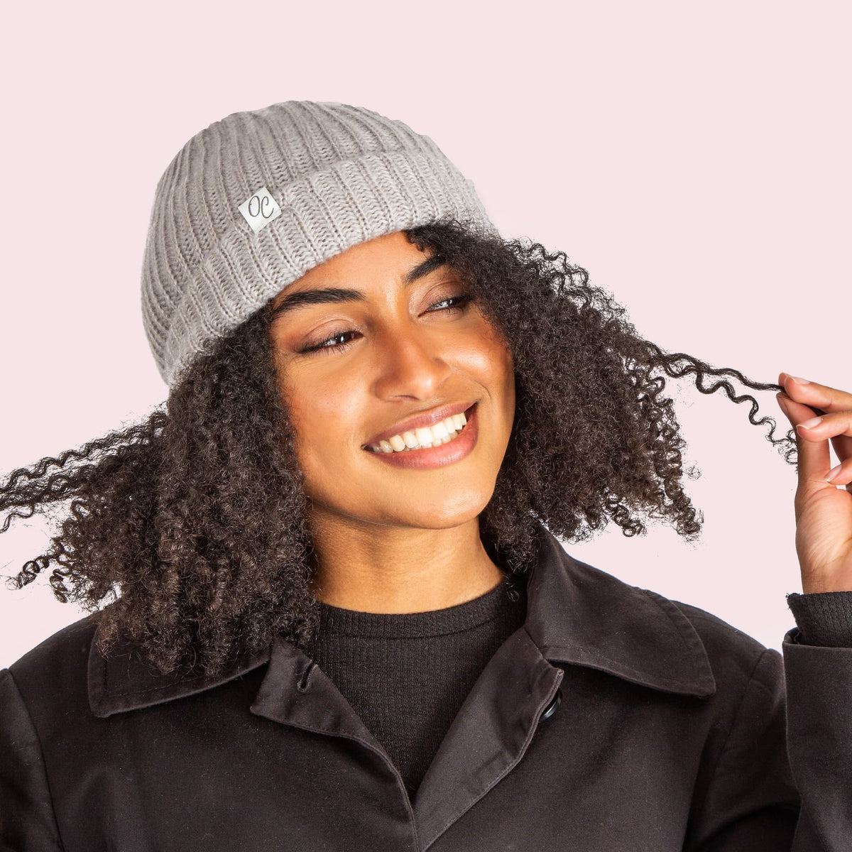 Only Curls Satin Lined Knitted Beanie Hat - Grey - Only Curls