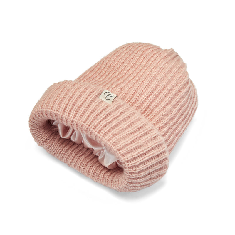 Satin Lined Knitted Beanie Hat Dusty Pink