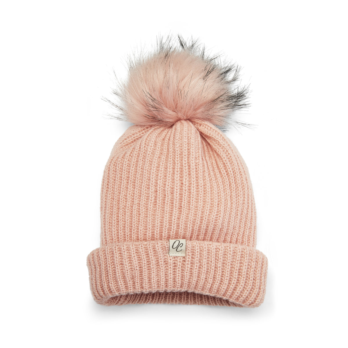 Only Curls Satin Lined Knitted Pink Beanie Hat with the pink pom pom